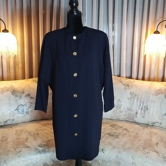 Ellen Tracy Linda Allard Vintage Dolman Sleeved Navy Blue Dress Size 8 - Picture 2 of 8